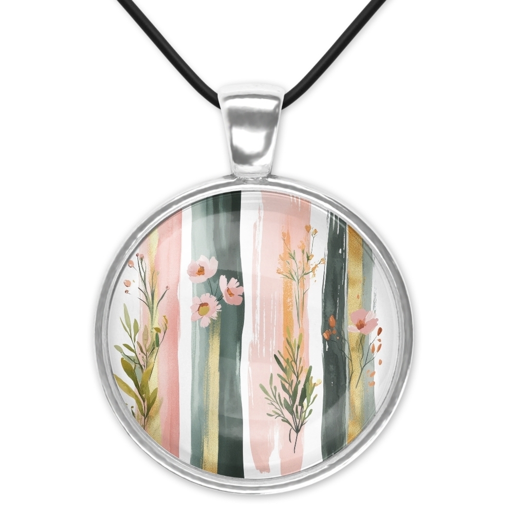 Floral Pendant Necklace with Black Cord